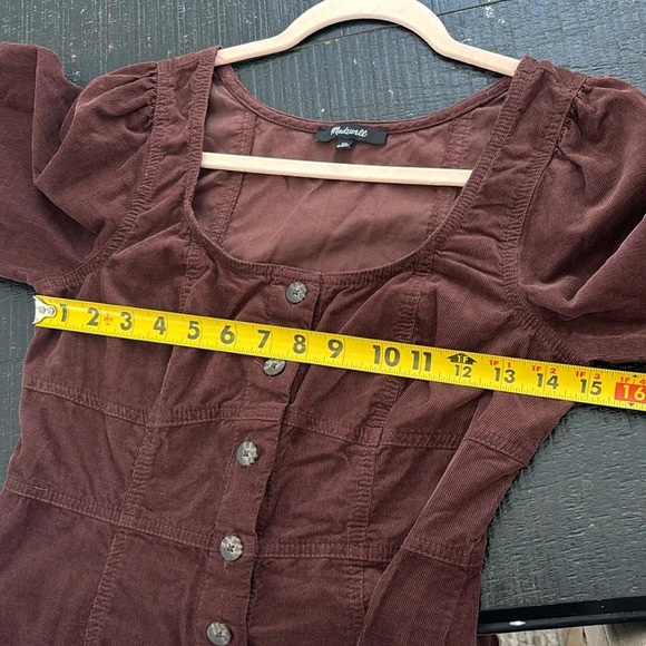 Madewell Corduroy Seamed Long-Sleeve Mini Dress in Chocolate Raisin color SZ 0 P - Picture 11 of 13